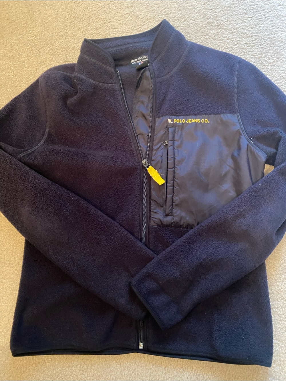 Polo Jeans Co. by Ralph Lauren Navy Fleece Jacket with Yellow Zip Pull